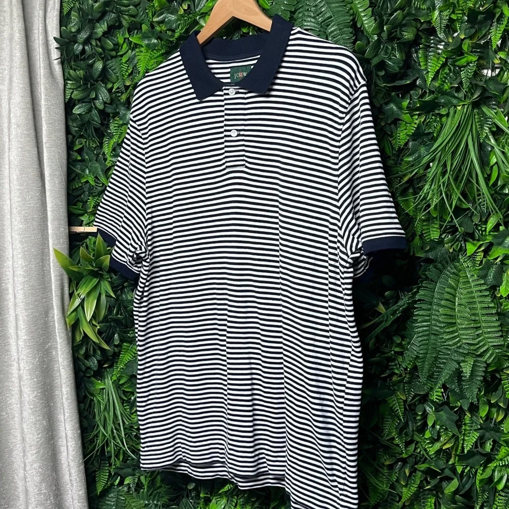 J‎ Crew Oarsman Men's Polo Shirt XL Navy White Striped Short Sleeve Casual 3246